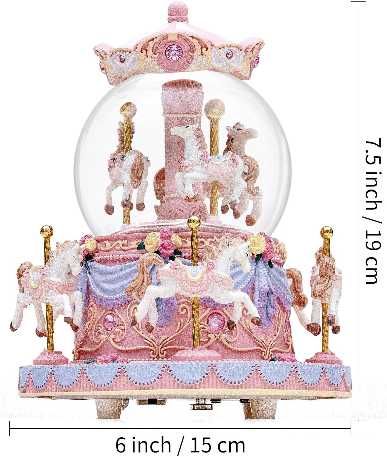 カルーセルオルゴール 誕生日、記念日、バレンタイン、クリスマスへのギフト馬のスノードーム、手塗りのオルゴール、カラーライト