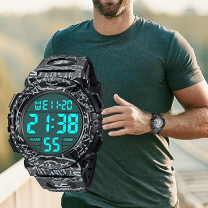 腕時計 メンズ デジタル 50メートル防水 日付 曜日 アラーム LED表示 多機能付き 防水腕時計 デジタル腕時計 スポーツウォッチ おしゃれ アウトドア 取扱説明書付き
