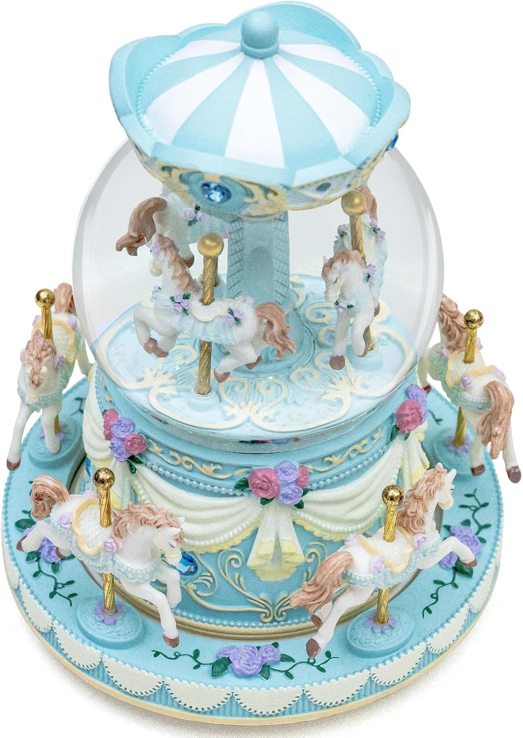 カルーセルオルゴール 誕生日、記念日、バレンタイン、クリスマスへのギフト馬のスノードーム、手塗りのオルゴール、カラーライト