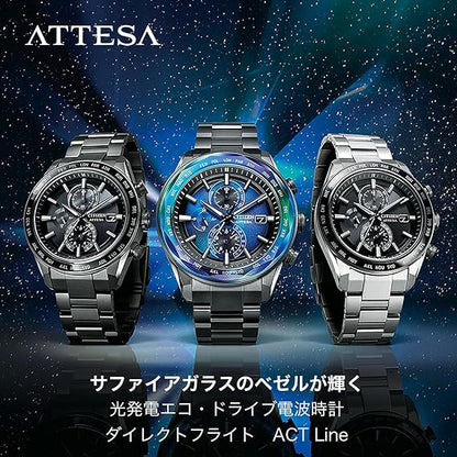 [CITIZEN] 腕時計 ATTESA (電波時計/防水/サファイアベゼル) AT8294-59E 軽量 チタン 光発電エコ・ドライブ サファイアガラス メンズ ビジネス アナログ クロノグラフ ブラック 黒 黒文字盤 電波ソーラー