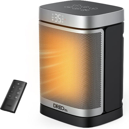 DREO (ドレオ) セミラックヒーター 小型 【軽量コンパクト・ECO知能恒温 節電対策】 暖房器具 70°首振り 1200W~15.5畳/1000W/800W 省エネ 電気代安い 転倒オフ 過熱保護 12Hタイマー 5°~35°温度自動調節 5モード 足元 デスク 手元 脱衣所 オフィス リビング 幅17×高さ26.2×奥行14cm シルバー