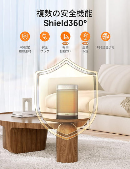 DREO (ドレオ) セミラックヒーター 小型 【軽量コンパクト・ECO知能恒温 節電対策】 暖房器具 70°首振り 1200W~15.5畳/1000W/800W 省エネ 電気代安い 転倒オフ 過熱保護 12Hタイマー 5°~35°温度自動調節 5モード 足元 デスク 手元 脱衣所 オフィス リビング 幅17×高さ26.2×奥行14cm シルバー