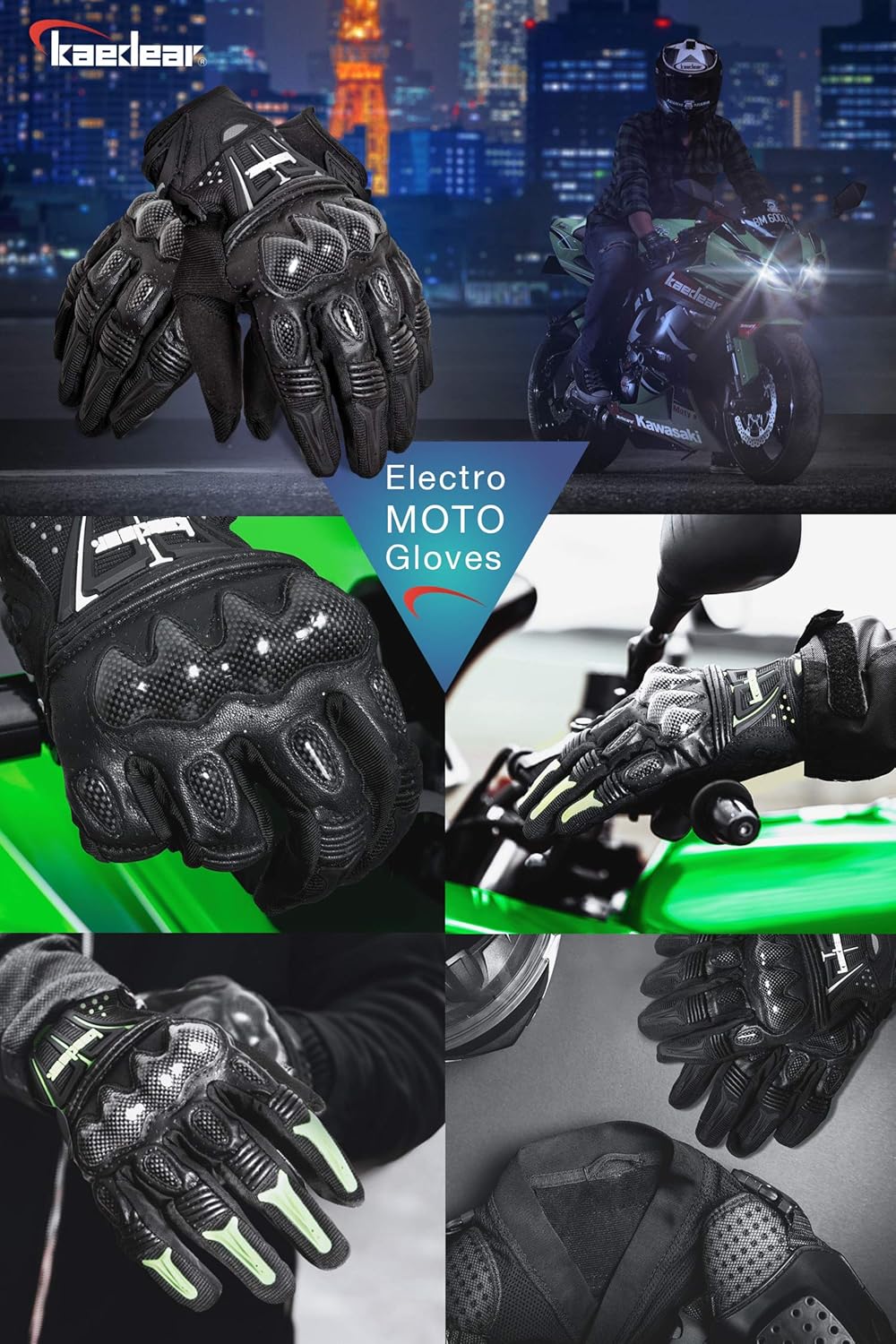 Kaedear(カエディア) バイク グローブ スマホ 対応 バイク用 ゴートスキン 本革 パンチング レザー カーボン プロテクター スマートフォン タッチパネル 対応 すべり止め 春夏秋用 耐衝撃 通気性 メンズ KDR-GL1