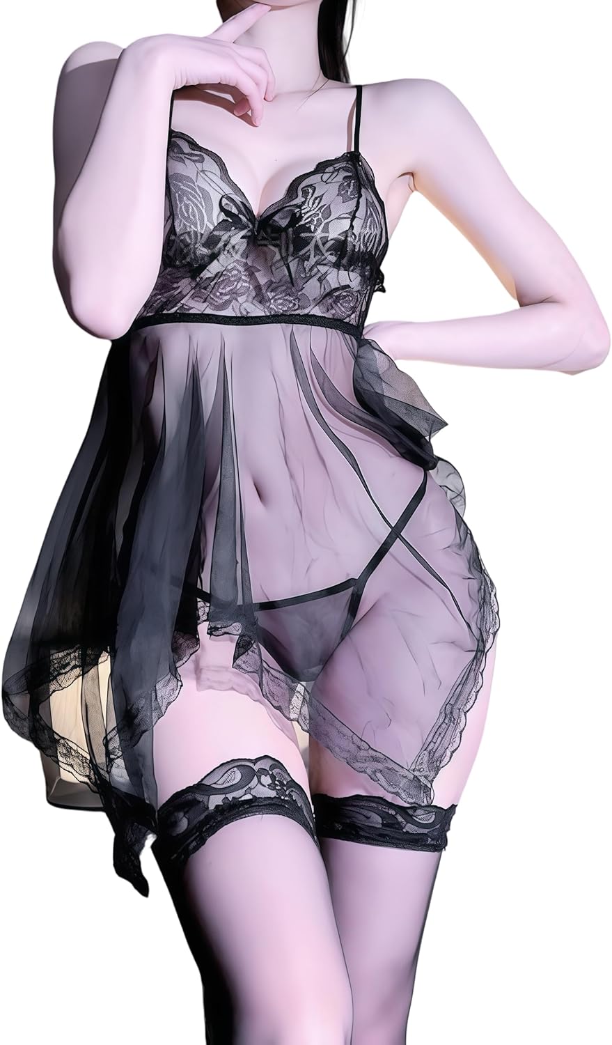 セクシーランジェリーベビードール 上下セット深Vネックシースルー エロい下着 誘惑