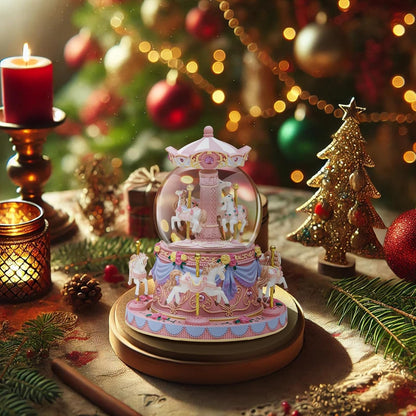 カルーセルオルゴール 誕生日、記念日、バレンタイン、クリスマスへのギフト馬のスノードーム、手塗りのオルゴール、カラーライト