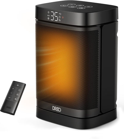 DREO (ドレオ) セミラックヒーター 小型 【軽量コンパクト・ECO知能恒温 節電対策】 暖房器具 70°首振り 1200W~15.5畳/1000W/800W 省エネ 電気代安い 転倒オフ 過熱保護 12Hタイマー 5°~35°温度自動調節 5モード 足元 デスク 手元 脱衣所 オフィス リビング 幅17×高さ26.2×奥行14cm シルバー