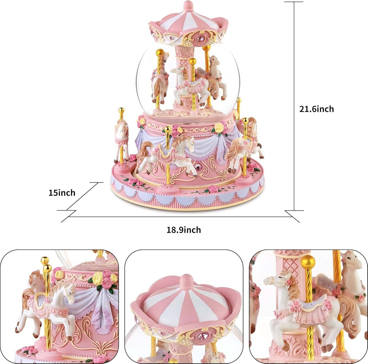 カルーセルオルゴール 誕生日、記念日、バレンタイン、クリスマスへのギフト馬のスノードーム、手塗りのオルゴール、カラーライト