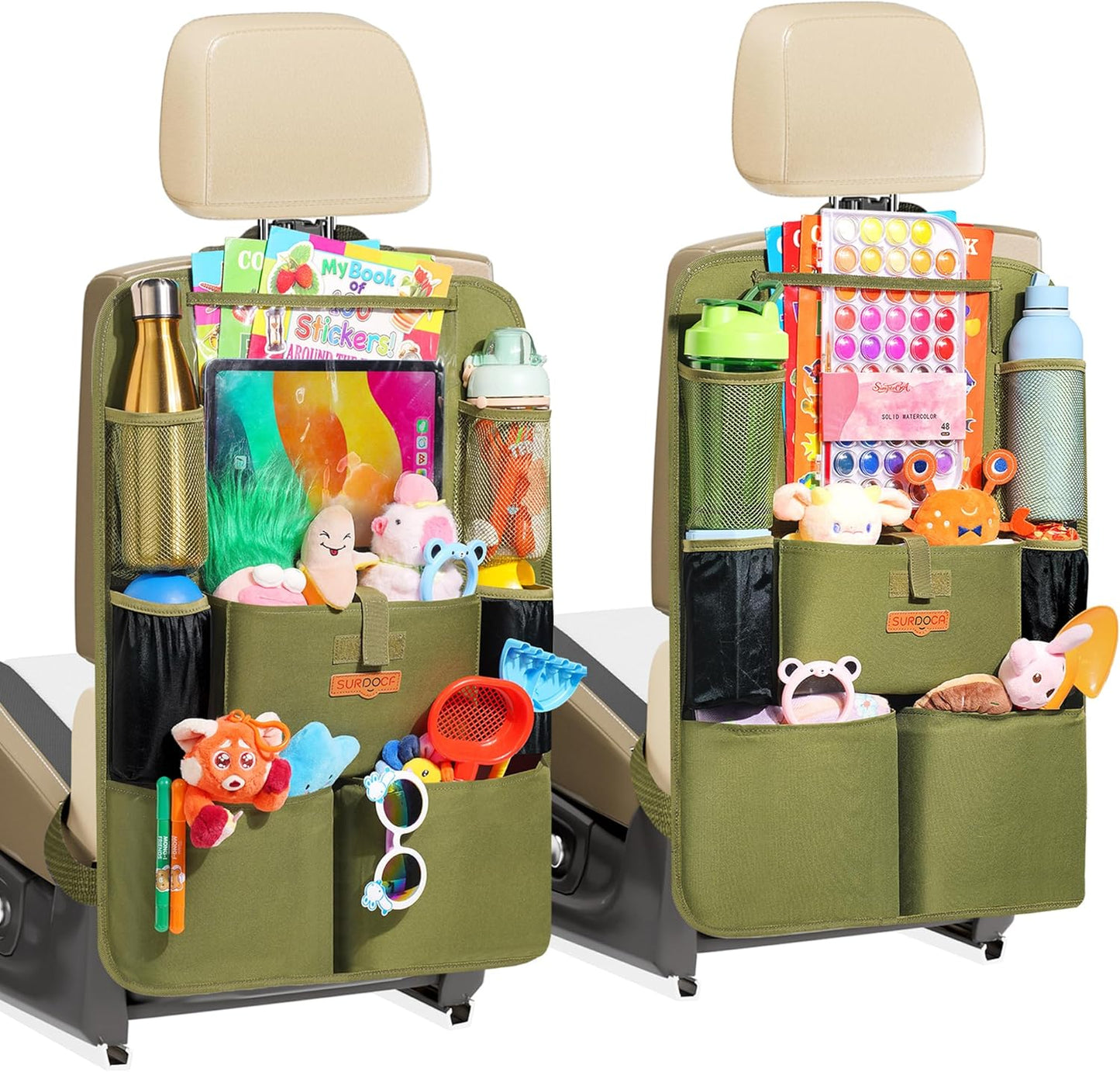 SURDOCA シートバックポケット 車 収納ポケット キックガード 後部座席収納バッグ ベビー用品 子供用品 車内収納袋 11インチtablet収納可能 荷物入れ 防汚 (ブラック, 1枚)