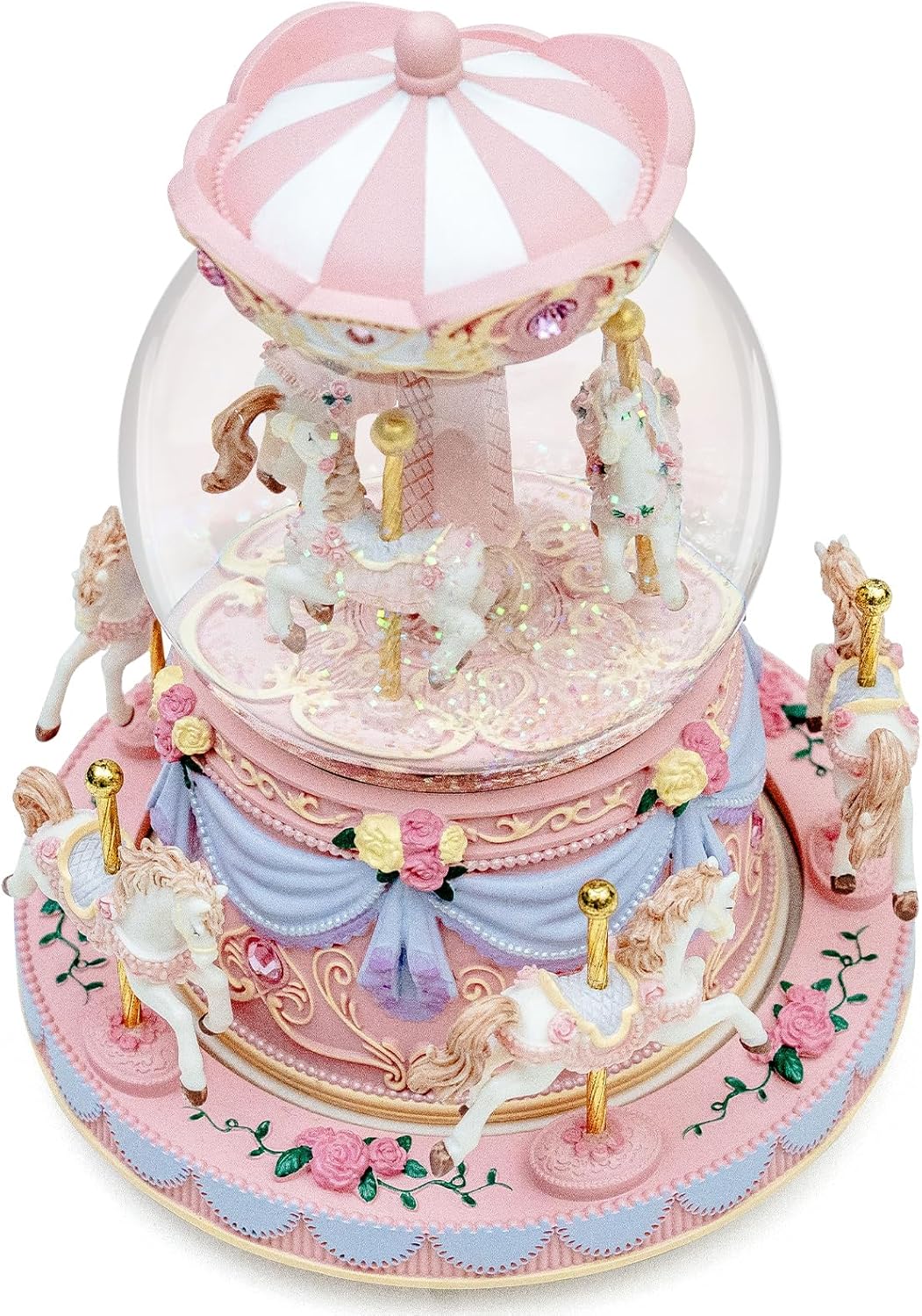 カルーセルオルゴール 誕生日、記念日、バレンタイン、クリスマスへのギフト馬のスノードーム、手塗りのオルゴール、カラーライト