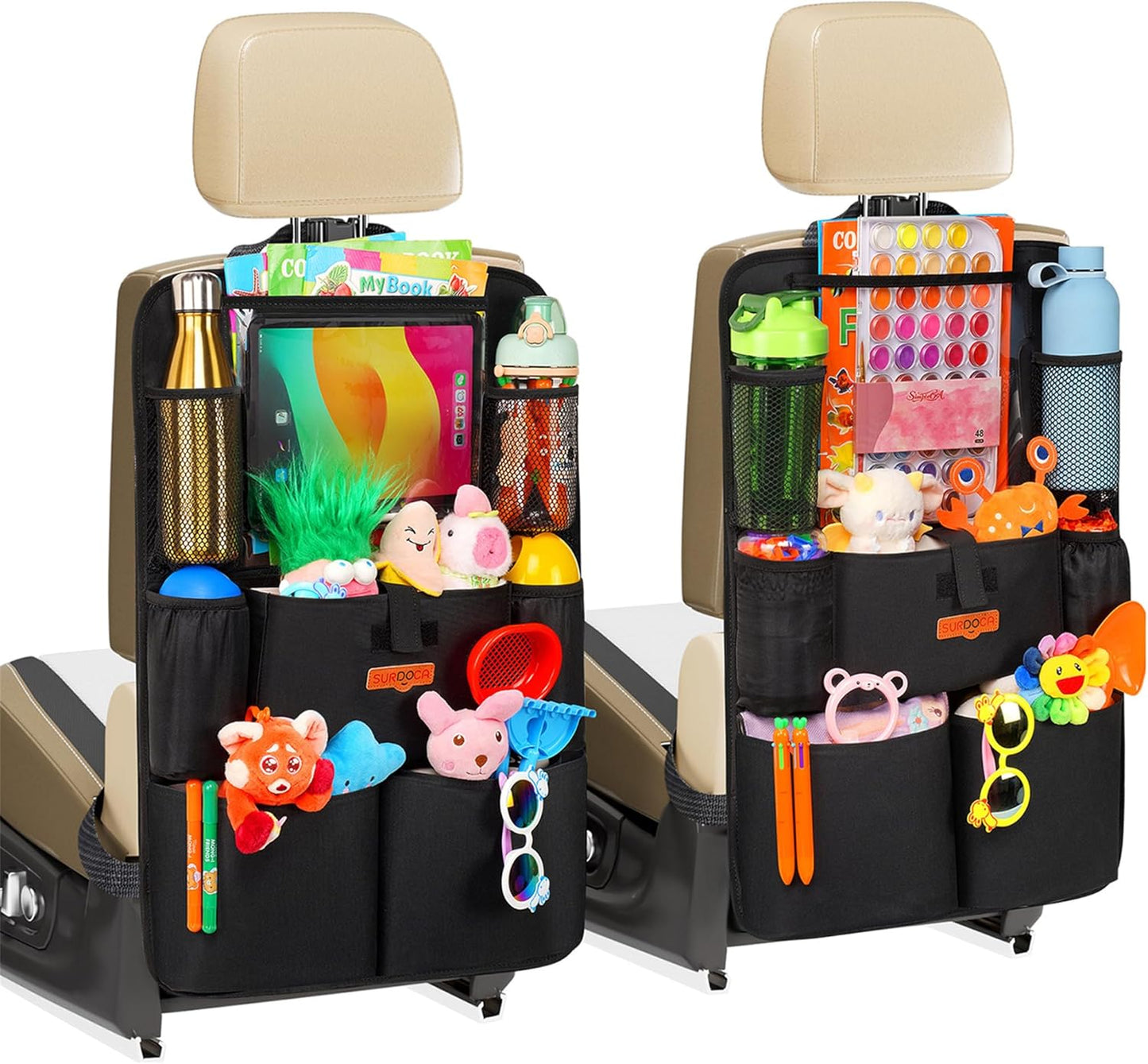 SURDOCA シートバックポケット 車 収納ポケット キックガード 後部座席収納バッグ ベビー用品 子供用品 車内収納袋 11インチtablet収納可能 荷物入れ 防汚 (ブラック, 1枚)