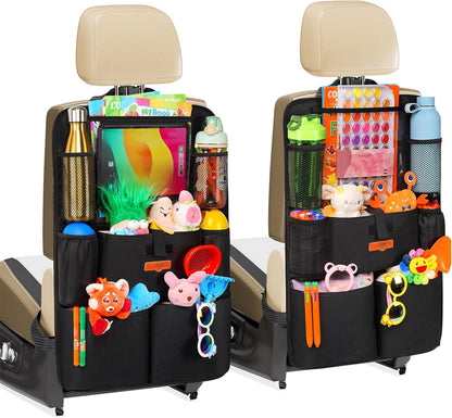 SURDOCA シートバックポケット 車 収納ポケット キックガード 後部座席収納バッグ ベビー用品 子供用品 車内収納袋 11インチtablet収納可能 荷物入れ 防汚 (ブラック, 1枚)