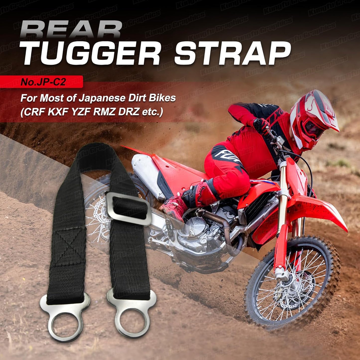 スズキ SUZUKI ホンダ HONDA オフロードバイク ダートバイク オートバイ リアレスキューストラップ プルドラッグベルト 牽引ロープ 調整可能