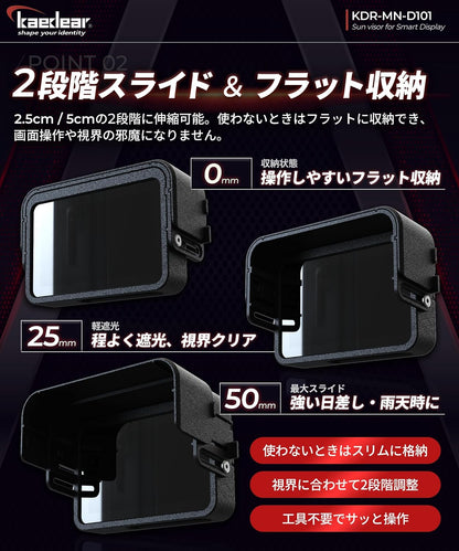 Kaedear(カエディア) バイク スマートモニター 4.5インチ サンバイザー スマートライドモニター スマートレコードディスプレイ 対応 ディスプレイサンバイザー KDR-MN-D101