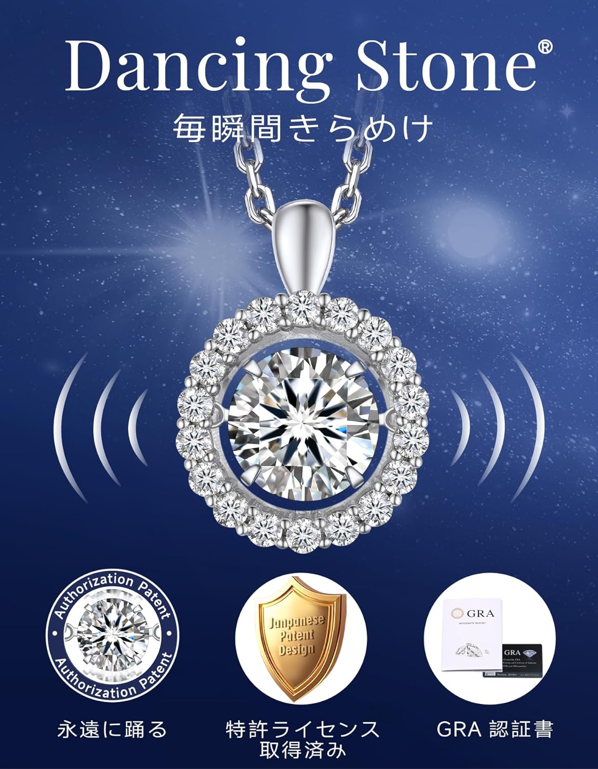 [MomentWish] ダンシングストーン ネックレス レディース 0.5-1 カラット モアサナイト ペンダント シルバーネックレス人気ブランド チェーン 誕生日 記念日 プレゼント（長40cm＋アジャスター5cm） 華奢ギフトボックス付け