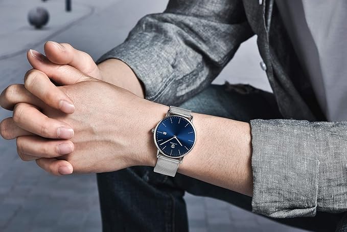 [BEN NEVIS] 腕時計 メンズ シンプル おしゃれ 薄型 カジュアル 日付表示 防水 アナログ クォーツ時計 メッシュ バンド ブラック