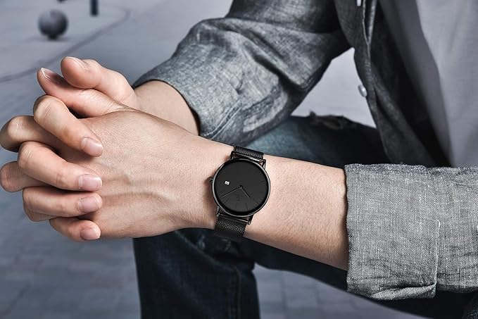 [BEN NEVIS] 腕時計 メンズ シンプル おしゃれ 薄型 カジュアル 日付表示 防水 アナログ クォーツ時計 メッシュ バンド ブラック