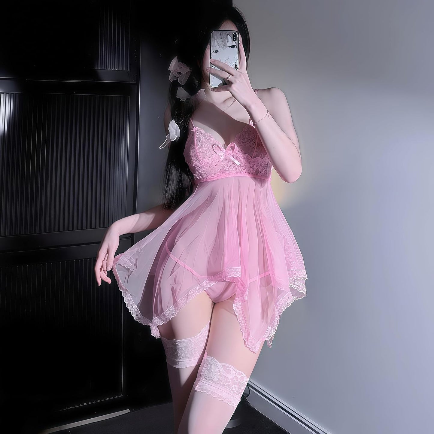 セクシーランジェリーベビードール 上下セット深Vネックシースルー エロい下着 誘惑