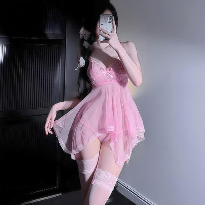 セクシーランジェリーベビードール 上下セット深Vネックシースルー エロい下着 誘惑