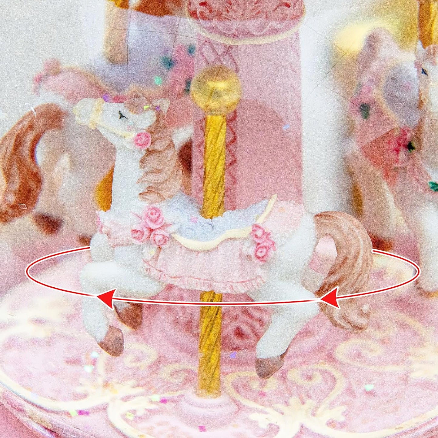 カルーセルオルゴール 誕生日、記念日、バレンタイン、クリスマスへのギフト馬のスノードーム、手塗りのオルゴール、カラーライト