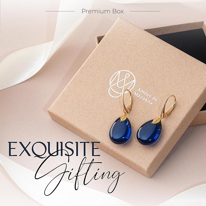 Amber by Mazukna 琥珀ピアス ブルーアンバー Silver925 ゴールドプレーティング レバーバック レディース