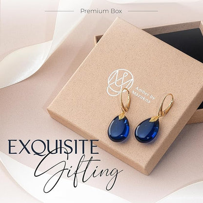 Amber by Mazukna 琥珀ピアス ブルーアンバー Silver925 ゴールドプレーティング レバーバック レディース